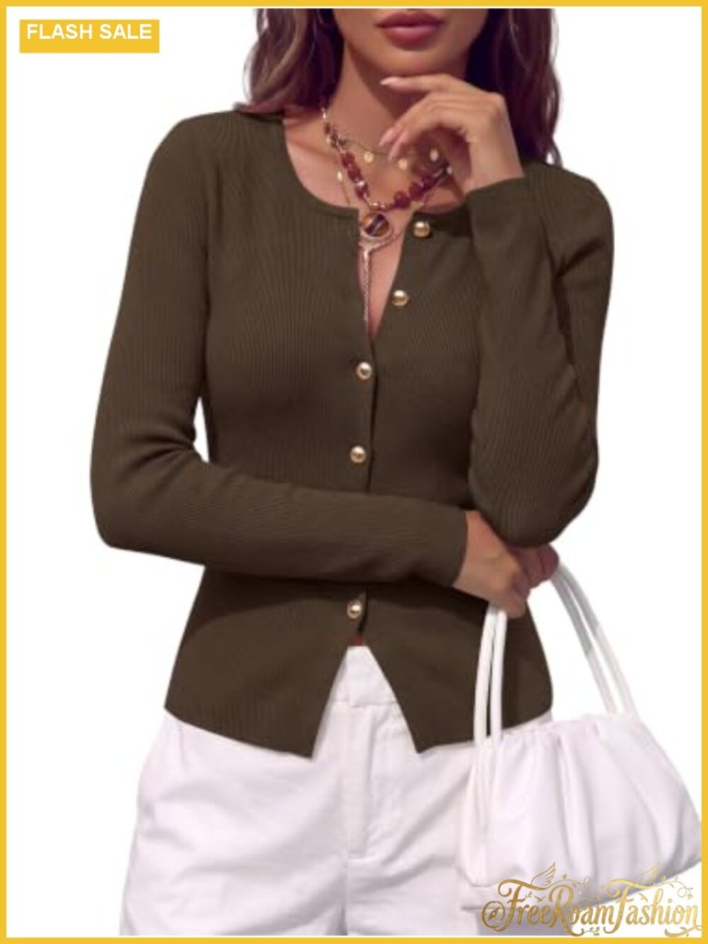 Long Sleeve Button Front Ribbed Knit Cardigan Sweater for Women